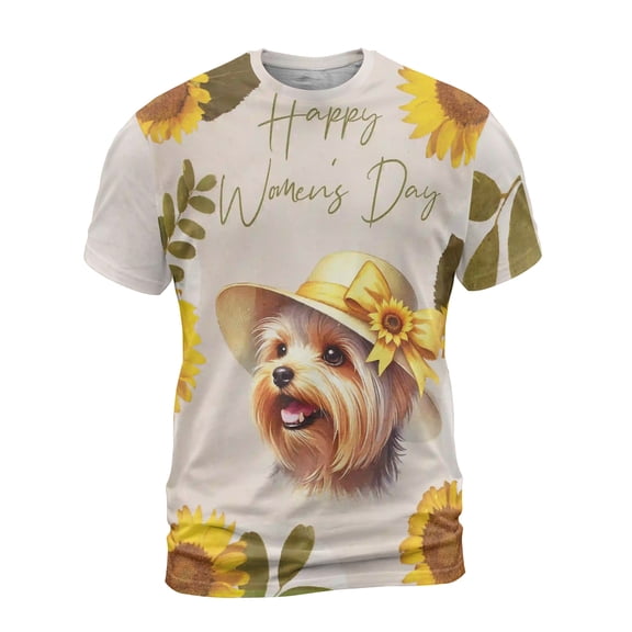 Happy Women's Day Yorkshire Terrier Sunflower Vintage Proud Mom All Over Print 3D Shirt Unisex Merch Yorkie Dog Lover Gifts - 02030