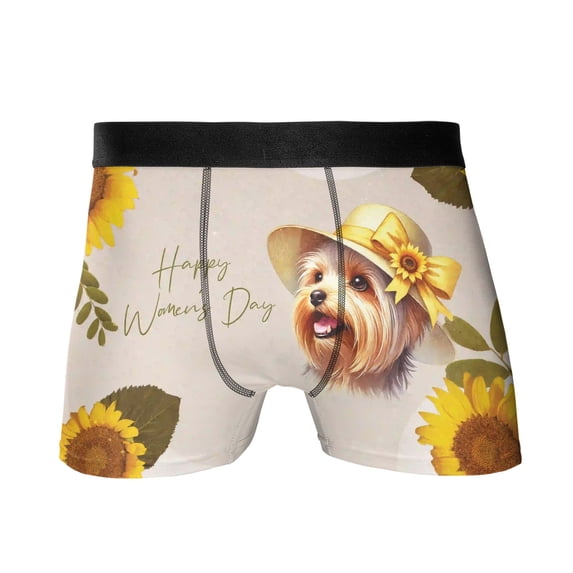 Happy Women's Day Yorkshire Terrier Sunflower Vintage Proud Mom All Over Print Boxer Briefs Underwear for Men Dad Yorkie Dog Lover Gifts - 02030