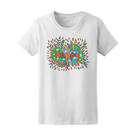 Happy Word Doodle T-Shirt Women -Image by Shutterstock, Female XX-Large