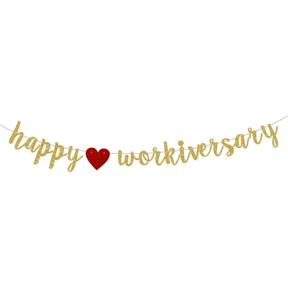 Happy Workiversary BannerGold Glitter Paper Sign For Work Party, Office Party Decor, Pre-Strung Work Anniversary Party Bunting Sgin