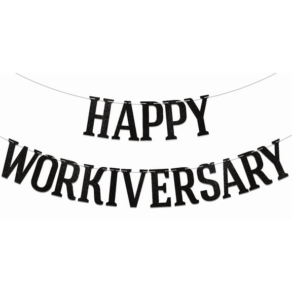 Happy Workiversary Banner, Work Anniversary Decorations, Work Party Office Party Decor, Happy Work Anniversary Party Decoration Supplies Black Glitter