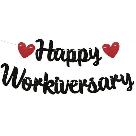 Happy Workiversary Banner - Work Party Office Party Decor, Themed Office party Hanging letter sign, Happy Work Anniversary Party Decoration Supplies Black Glitter