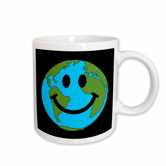 3drose, Happy World Planet Earth Smiling Face - Globe Earth Day - Smilie for Peace Eco Friendly Green Symbol, 15oz Mug