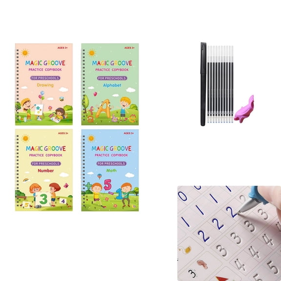 Happy Writer Bundle for people,Magic Grooved Handwriting Practice Books,Reusable 3D Groove Workbooks with Pen & Pencil Grips for people Learn to Write Tracing