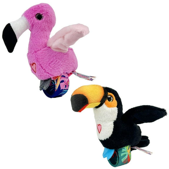 Happy Yappers: Birds 2 Pack - Toucan & Flamingo - Slap Bracelet Interactive Plush Toy Birds, They Chat-Sing-Mimic Each Other, Flap Wings, Kids 3+
