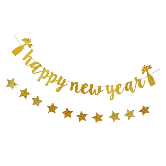 Happy Year Paper Bottle Glitter Banners Year Banner Party Decorations for Celebrations