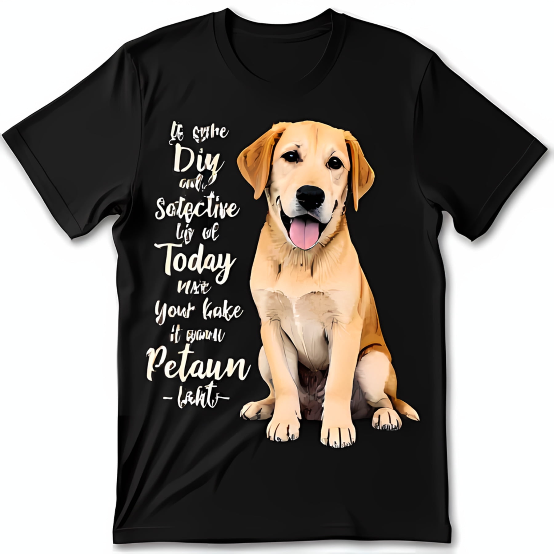 Happy Yellow Labrador Graphic Black TShirt Cute Dog Design