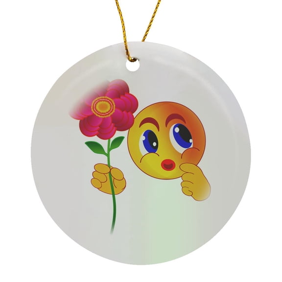 3drose, Happy Yellow Smiling Pink Flower Present Valentines Day, Circle Porcelain Ornament