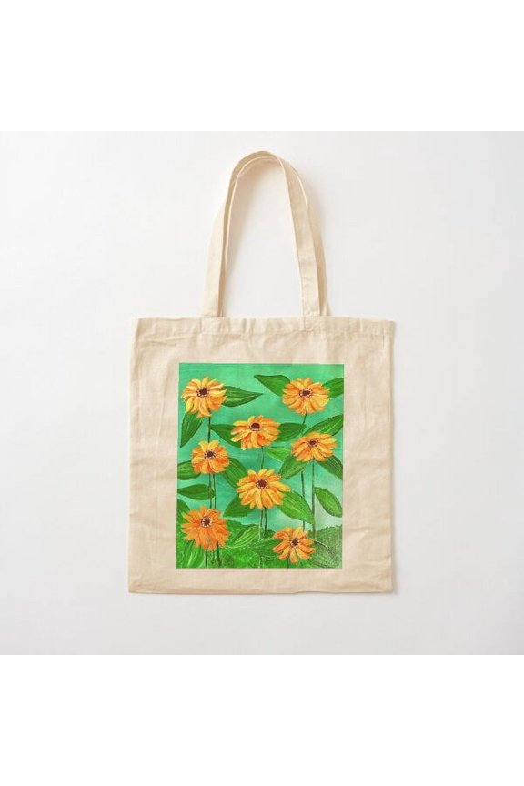 Happy Yellow Zinnias Canvas Canvas Tote Bags, Reusable Shopping Bag