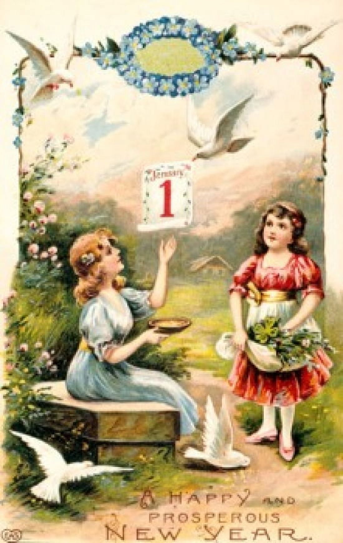 Happy and Prosperous New Year Nostalgia Cards 1900 Canvas Art - (18 x 24)