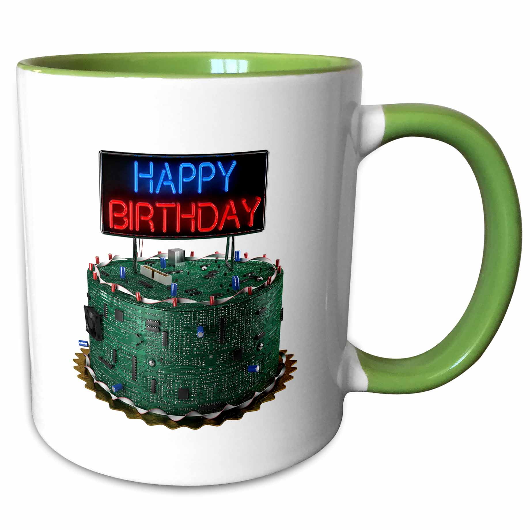 Happy birthday cake for geek geeks circuit board 15oz Two-Tone Green ...