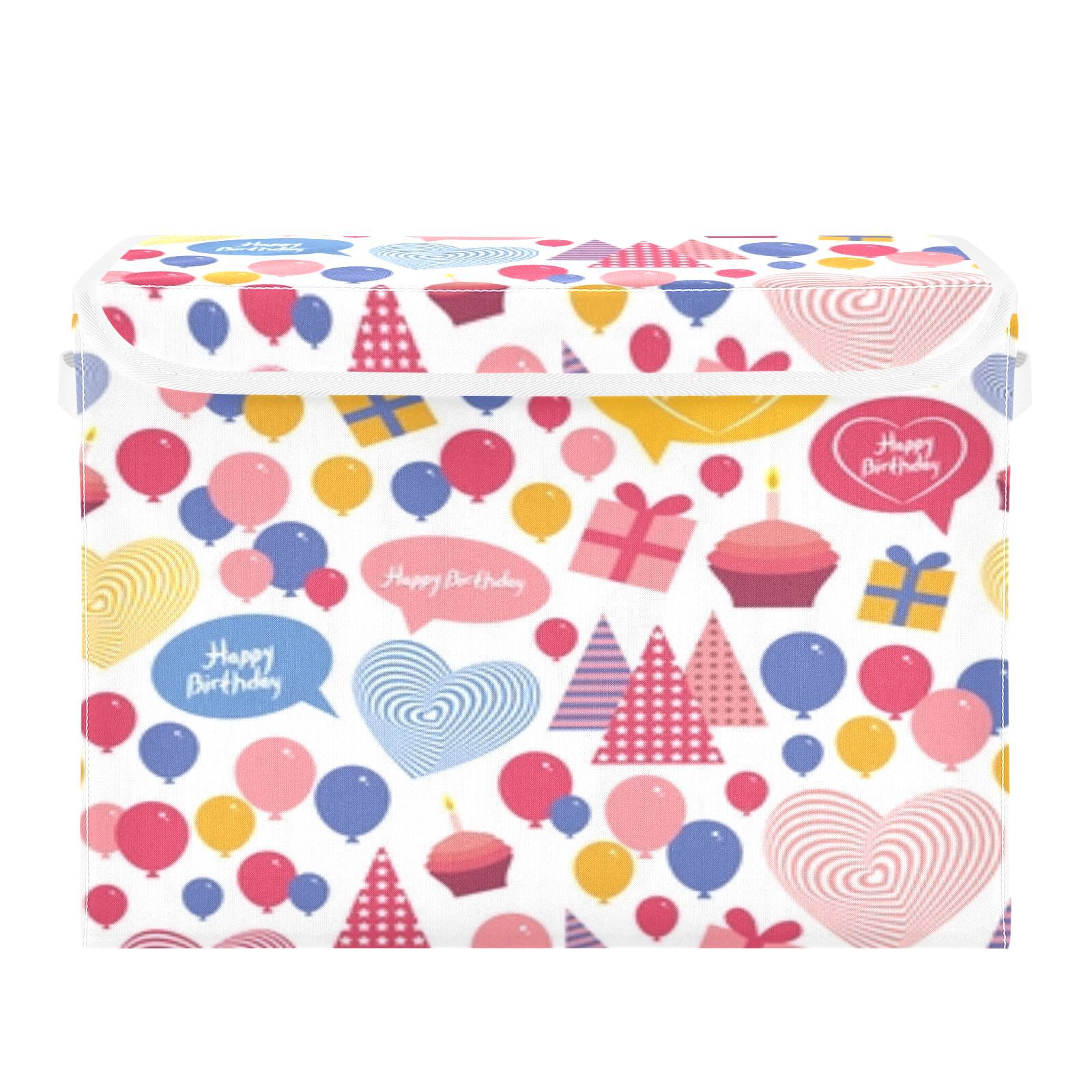 Happy birthday party balloons Storage Bins with lid, Decorative Boxes for Shelves, Closet Organizer Basket with Handles, Large,