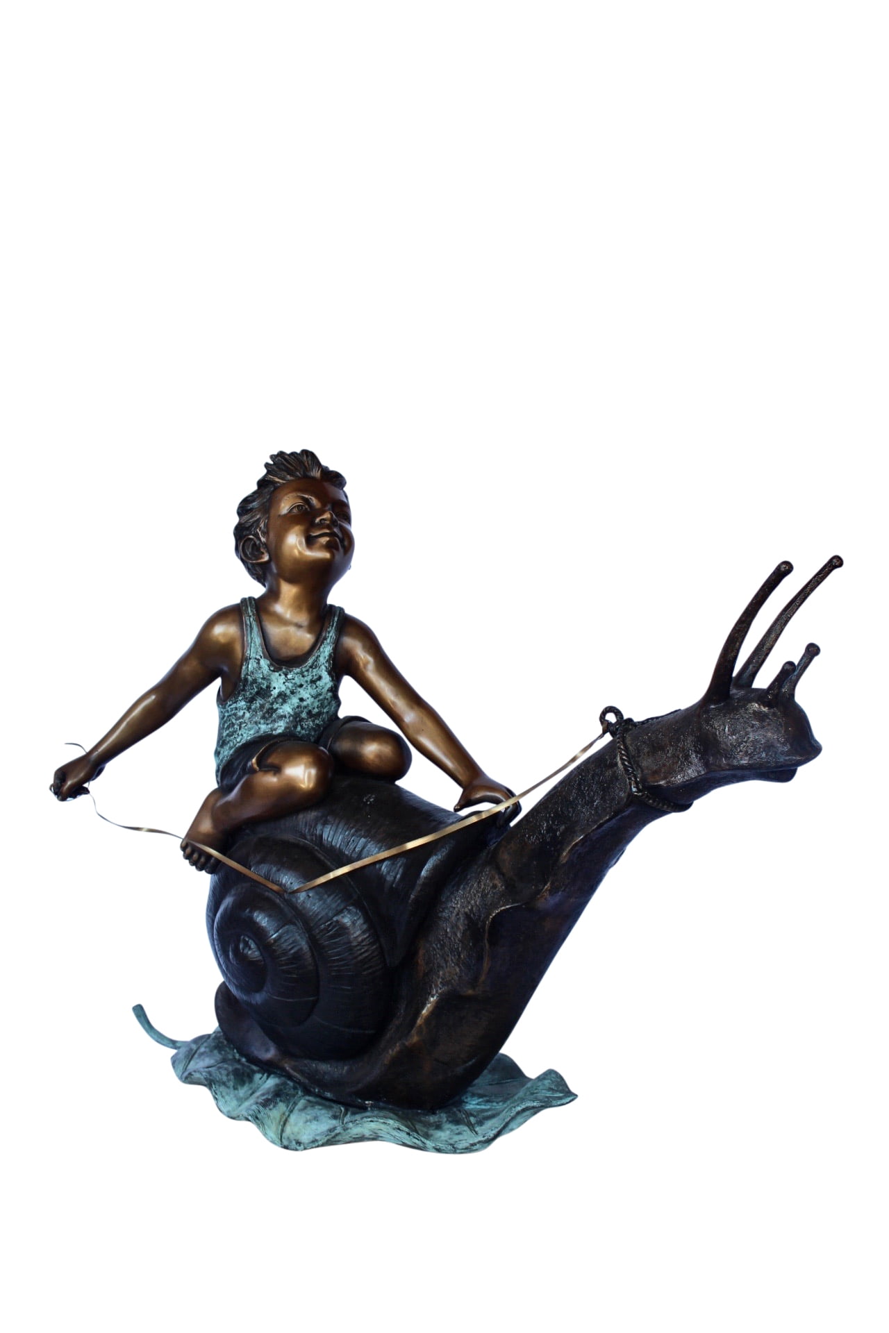 Nifao Happy Boy Riding Snail Outdoor Fountain Statue, Bronze Garden Water Feature Sculpture for Patio & Yard – Outdoor Garden Decor Sculpture, 42"L x 14"W x 34"H