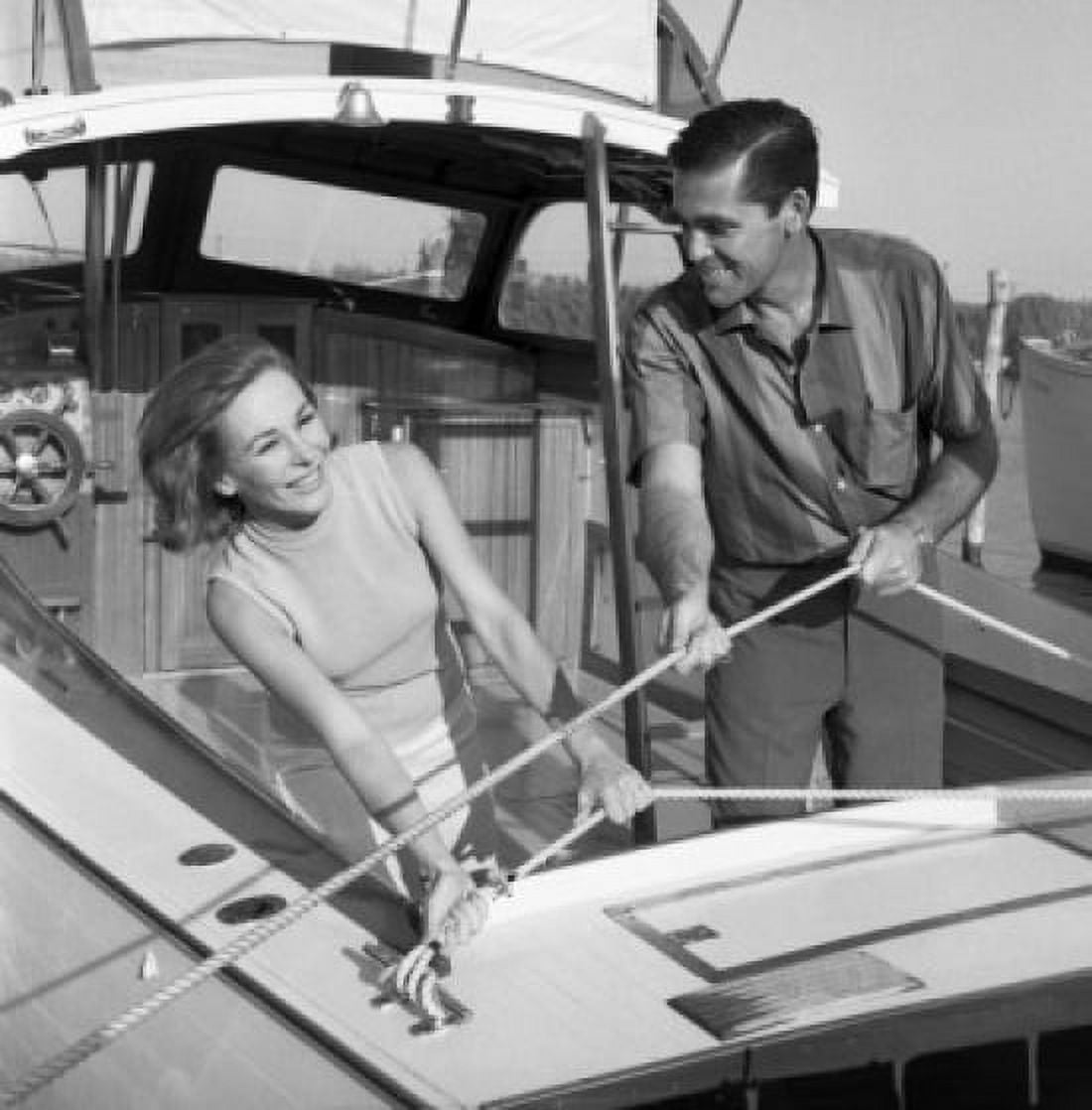 Happy couple on yacht Canvas Art - (24 x 36)