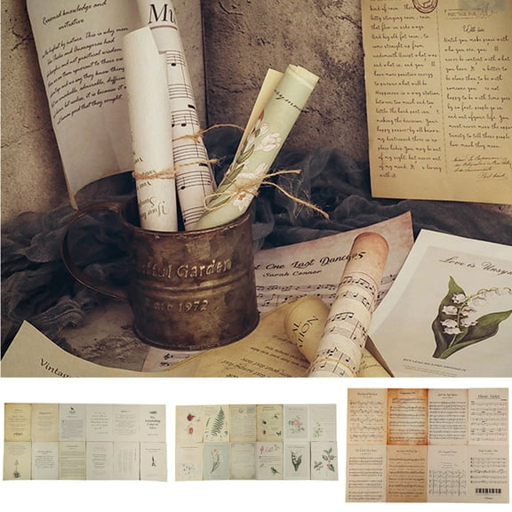 Happy date 16 Packs Old Music Sheet Vintage Scrapbook Elements Ephemera Embellishments double sided, Antique Classic Retro for origami & gift wrapping & crafting art