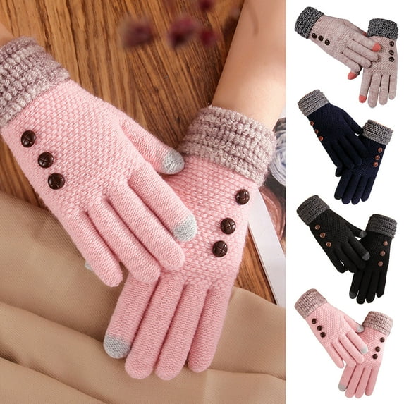 Happy date 2 Pairs Women's Winter Gloves Warm Knitted Cotton Knit Gloves Elastic Cuff Winter Texting Gloves