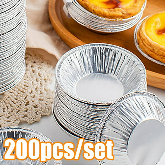 Happy date 200Packs Egg Tart Molds, Mini Tart Pan for Baking, Aluminum Tins Mould for Tart Shells, Pie, Cupcakes, Mini Cake, Pudding, Jello, Muffin and Chocolate