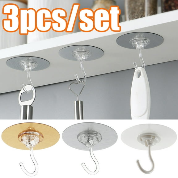 Happy date 3Packs Heavy Duty Adhesive Wall Hook Under Cabinet Command Hooks for Hanging Clothes,Bag, Hat,Tote Bag,Towel, Closet Clothes Hanger Kitchen Bathroom Bedroom Wall Hanger