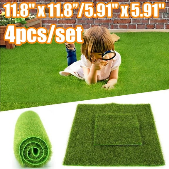 Happy date 4 Packs Artificial Grass Dog Grass Mat and Grass Doormat Indoor Outdoor Rug Fake Grass Turf for Multi-Purpose Dogs Potty Training Pad Area Patio Lawn Decoration-5.91"/ 11.8"
