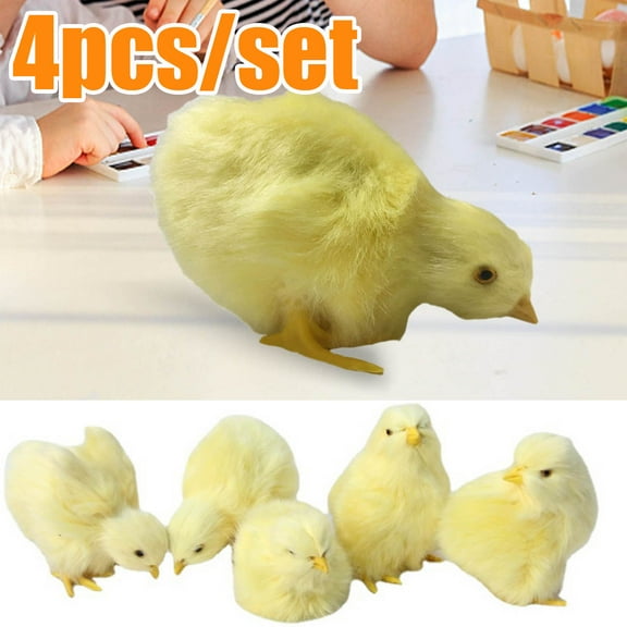 Happy date 4Packs Realistic Plush Little Chick Figurine Lifelike Furry Animal Toy Simulated Chicken Sound Photography Props Chicken Decor 4 Poses