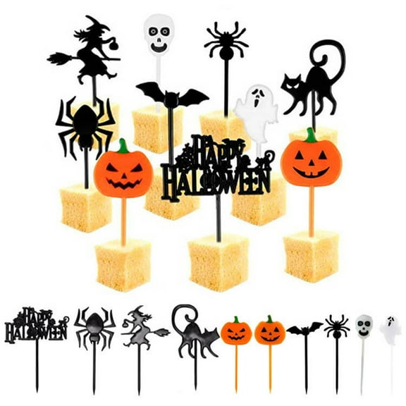 Happy date 50Pcs Halloween Cupcake Toppers, Halloween Bats Spider Boo Pumpkin Cake Topper, Halloween Cake Cupcake Picks Decorations For Halloween Party