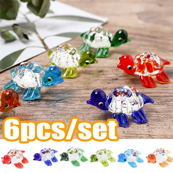 Happy date 6 Packs Handmade Mini Sea Turtle Art Glass Blown Sea Animal Figurine,Handmade Tiny Turtle Hand Blown Glass Ornaments Gifts Decor Collectible Figurine Gardens