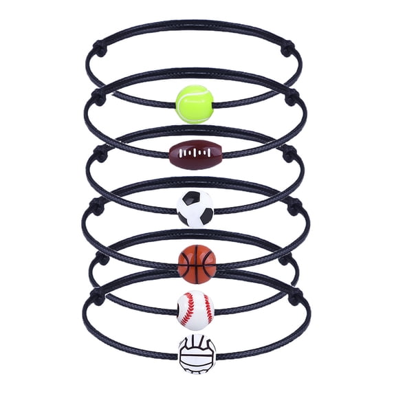 Happy date 6pcs Ball Bracelet Sports Party Favors Ball Charm Bracelets Adjustable Braided Sports Bracelets for Boys Ball Bracelet for Girls Sports Team Accessories