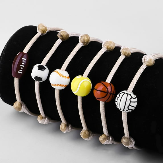 Happy date 6pcs Ball Bracelet Sports Party Favors Ball Adjustable Braided Sports Bracelets for Boys Ball Bracelet for Girls Sports Team Accessories