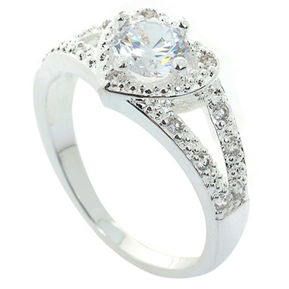 Happy date 925 Sterling Silver Crystal Love Heart Shaped Wedding Engagement Rings Excellent Rings Christmas Jewelry Gifts For Women
