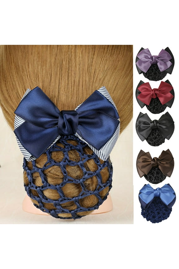 Bowknot Snood Net Barrette Hair Clip Bun Cover Hairnet Lace Bow Decor for Woman