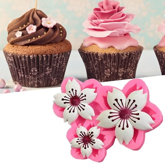 Happy date Fondant Mold Reusable Decorating Tools BPA Free Cherry Flower Fondant Cake Mold for Bakery