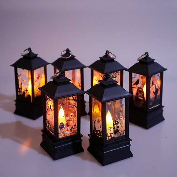 Happy date Halloween LED Lantern Lights, Vintage Style Flameless Lantern Skull Skeleton Decorative Lamp for Halloween Home Indoor Outdoor Bar Decoration