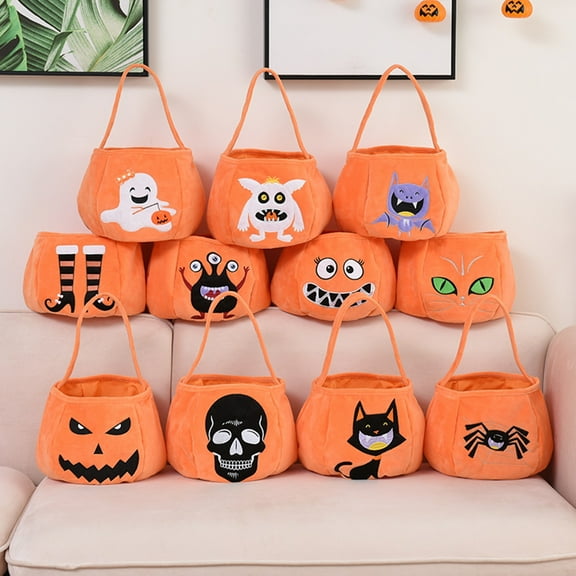 Happy date Halloween Trick or Treat Bucket Pumpkin Skeleton Candy bags Reusable Goody Tote Baskets Great Halloween Party Gifts for Kids