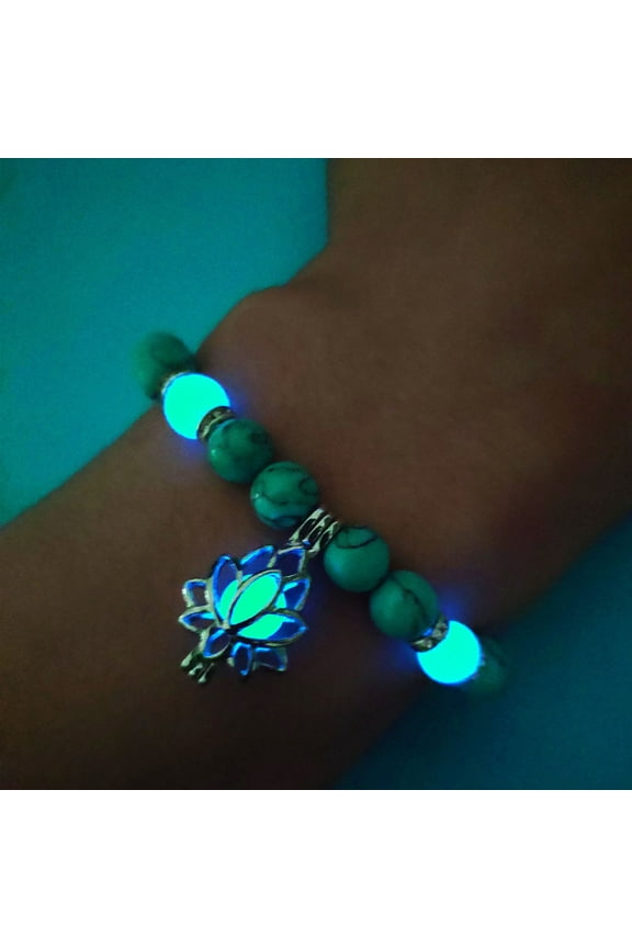 Luminous Glowing in The Dark Moon Lotus Flower Shaped for Women Natural Turquoise Stones Yoga Prayer Jewelry