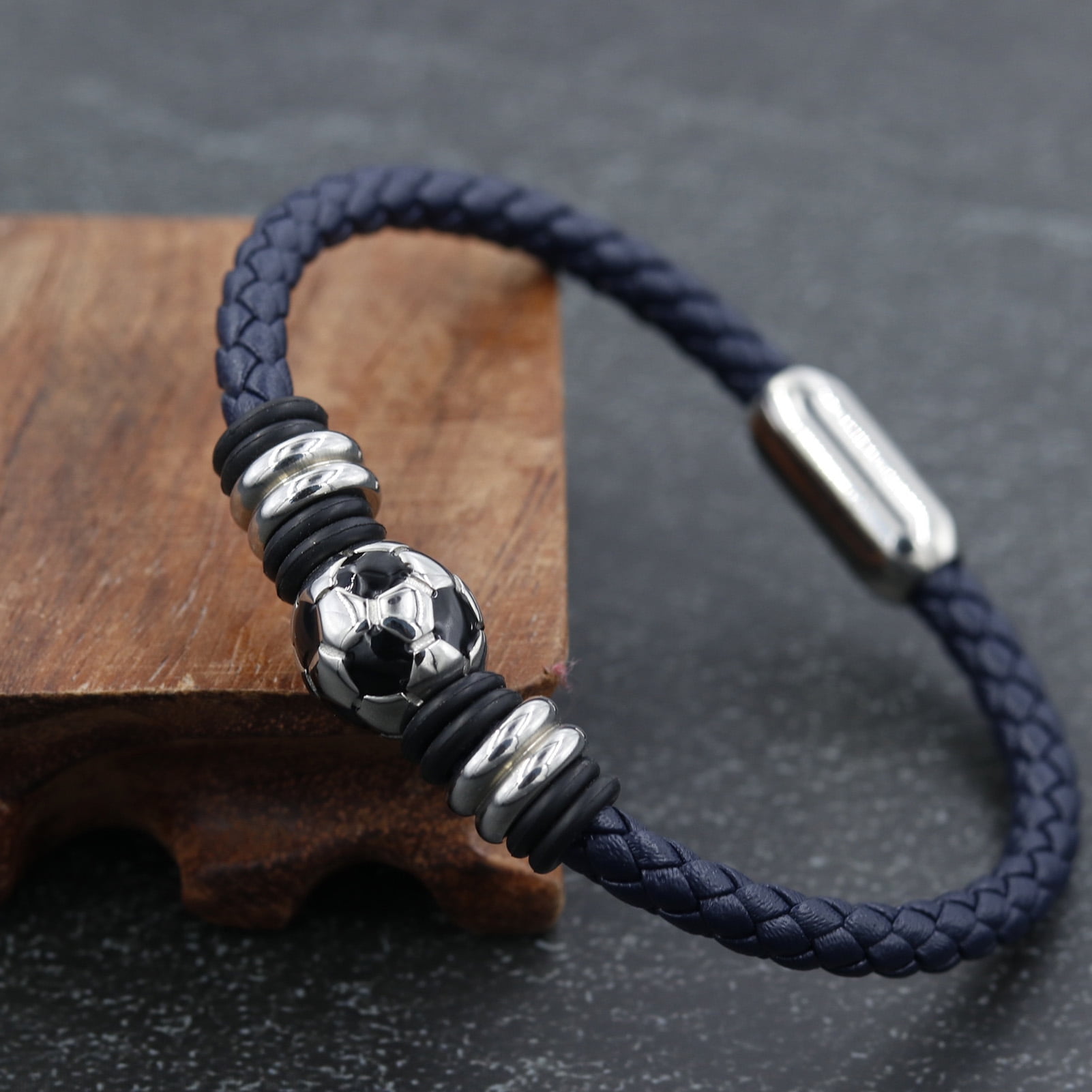 Happy date Soccer Football Bracelets for Men Women Adjustable