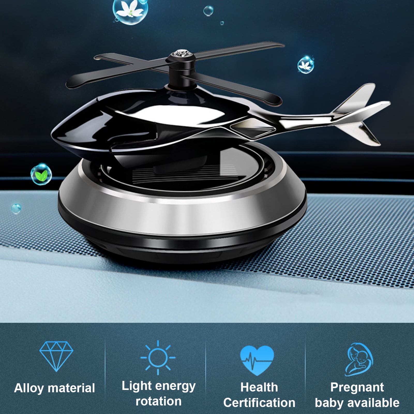 Happy date Upgraded Helicopter Car Air Freshener Solar Energy Rotating