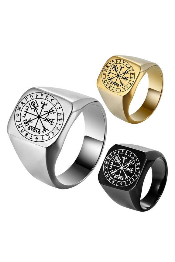 Viking Rings For Men, Viking Runes Thor's Stainless Steel Mens Rings, Norse Jewelry