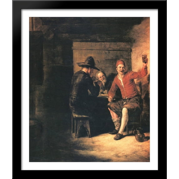 Happy drinker 28x32 Large Black Wood Framed Print Art by Pieter de Hooch