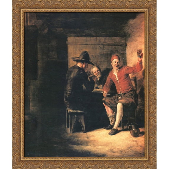 Happy drinker 28x32 Large Gold Ornate Wood Framed Canvas Art by Pieter de Hooch