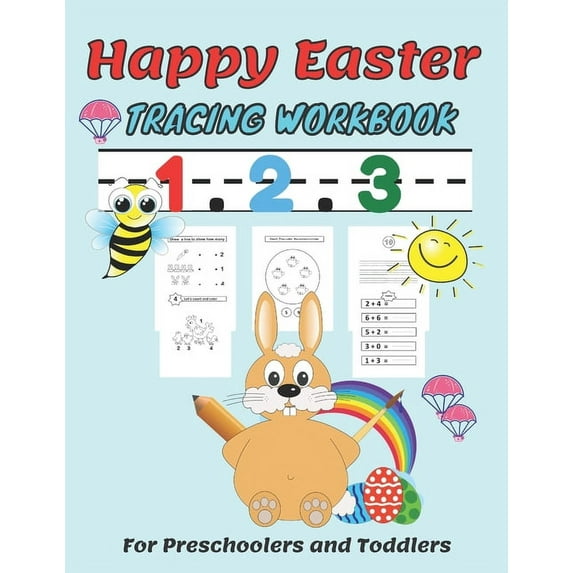 Happy easter 1. 2. 3 Tracing workbook For Preschoolers and Toddlers: Beginner Math Preschool Learning Book with Number Tracing and Matching Activities for 2, 3 and 4 year olds and kindergarten (educat