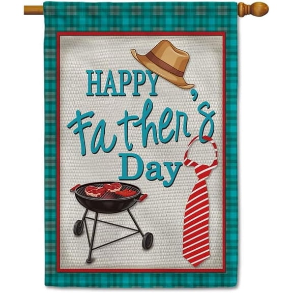 Happy for Father''s Day House Flags Hat Tie BBQ Design for Father''s Day Gift Banner 28 x 40 Inch Vertical Doubld Sided Yard Outdoor Decoration