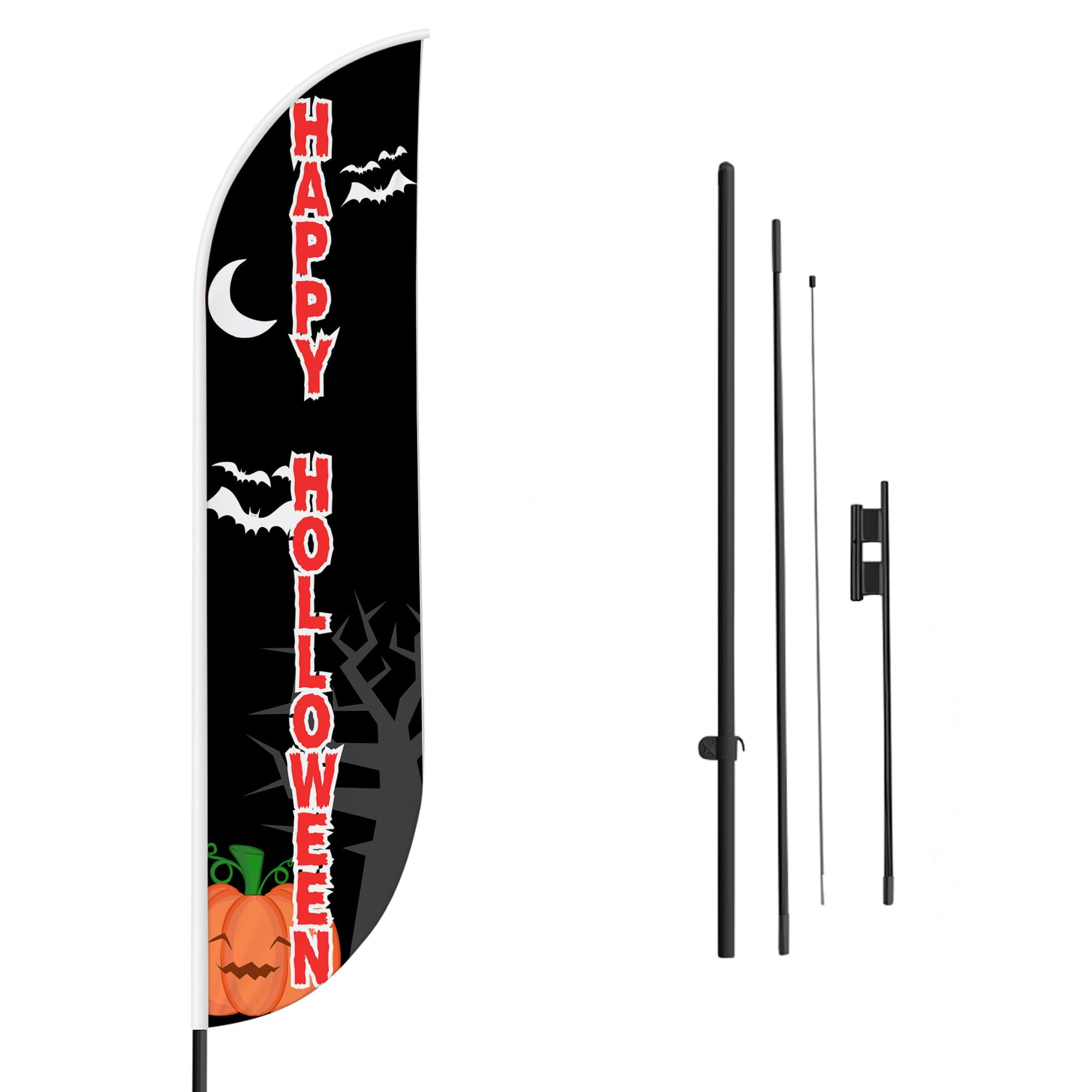 Happy halloween Sign feather flag Pole Kit for Outdoor by Mavis Printing | 15 FEET Long Polyester Outdoor Banner Flag Easy Hang|HD Print Swooper Flag Pole Mount to Celebrate Happy halloween