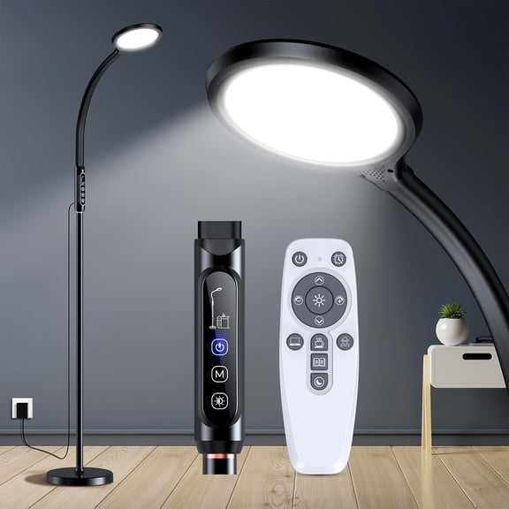 Happy light therapy lamp 11000 lux, UV-free sun lamp, full-spectrum happy light therapy lamp, with 10 levels of adjustable brightness, 2-in-1 foldable floor lamp (black)