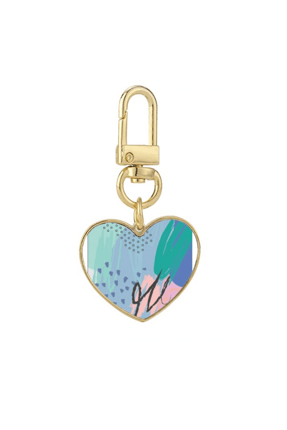Happy s Art Pattern Gold Heart Keychain Metal Keyring Holder