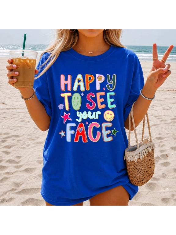Happy to See Your Face Teacher Shirt, Retro Back to School Tee, Cute Teacher Gift, First Day of School Graphic T-Shirt