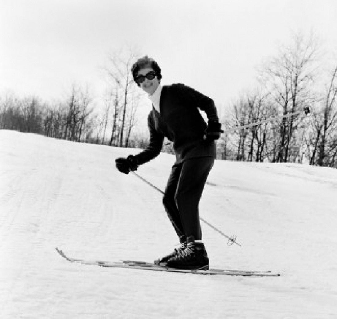 Happy woman skiing Canvas Art - (18 x 24)