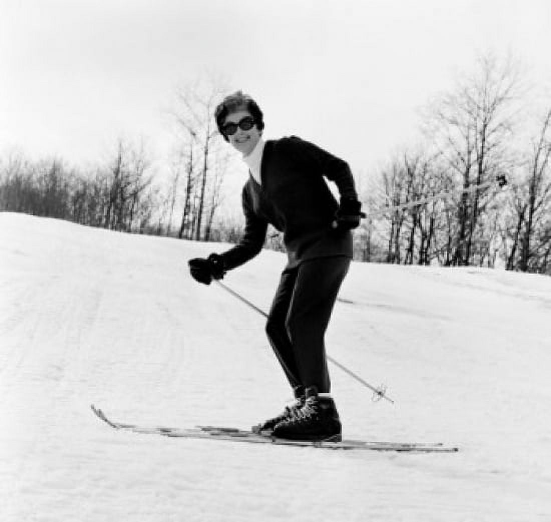 Happy woman skiing Canvas Art - (24 x 36)