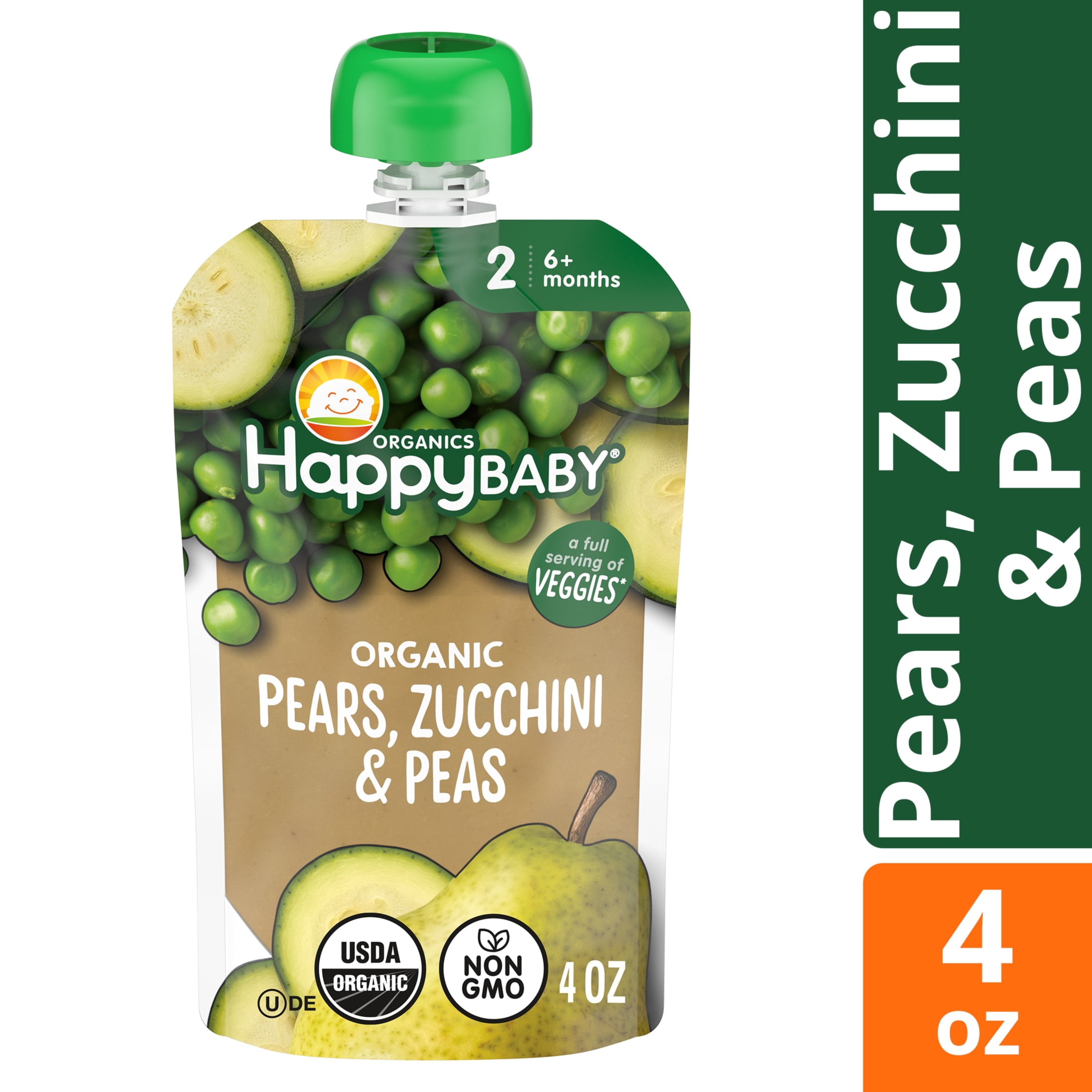Happy Baby Clearly Crafted, Stage 2 Organic Baby Food, Pears Zucchini & Peas, 4 oz. Pouch