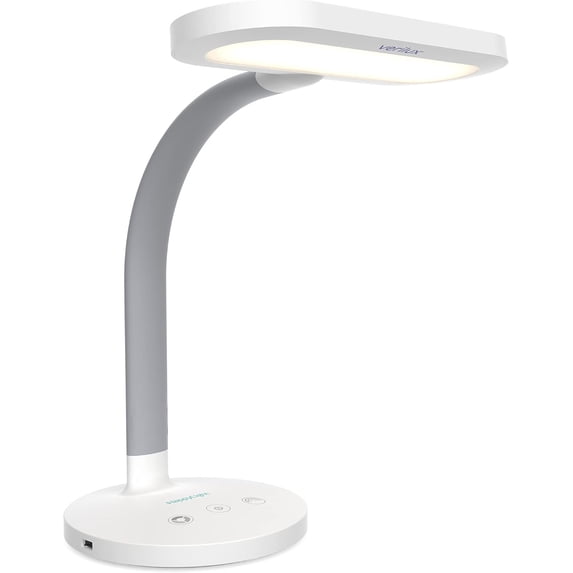 HappyLight Duo - 2-in-1 Light & Task Desk Lamp - UV-Free Full LED, 10,000 LUX, Adjustable Brightness and Color, Flexible Gooseneck, and Integrated USB Port