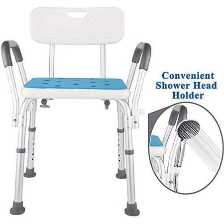 HappyNites Shower Chair with Rails, With Arms for Seniors with Tote Bag and Handles